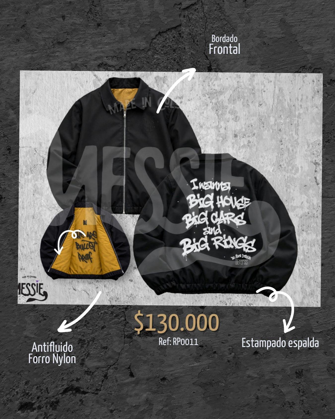 Chaqueta Bulletproof RP0011: vistas frontal, espalda y forro interior.